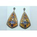 925 sterling silver orange blue enamel earring with marcasite stone 2.5 inch